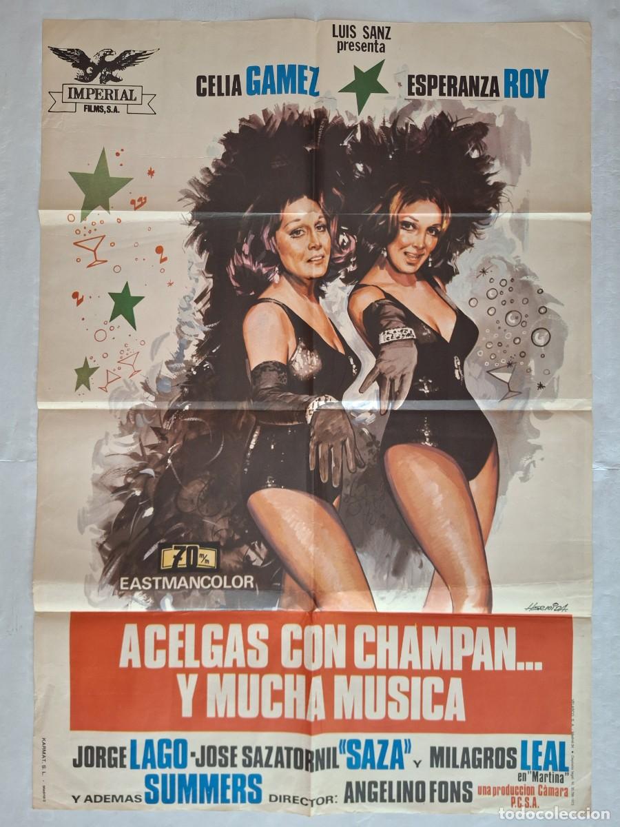 Cine: ANTIGUO CARTEL CINE ACELGAS CON CHAMPAN Y MUCHA MUSICA RV C-1574