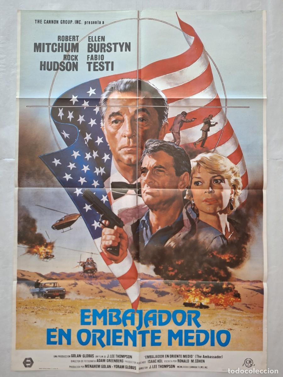 Cine: ANTIGUO CARTEL CINE EMBAJADOR EN ORIENTE MEDIO ROBERT MITCHUM ELLEN BURSTYN A&Ntilde;O 1984 RV C-1556