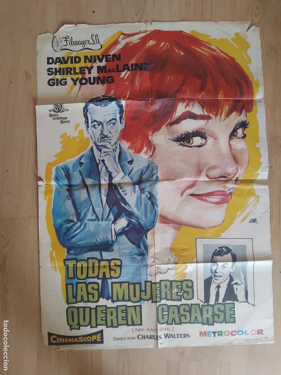 Cine: TODAS LAS MUJERES QUIEREN CASARSE SHIRLEY MACLAINE DAVID NIVEN CARTEL DE CINE POSTER ORIGINAL 70X100
