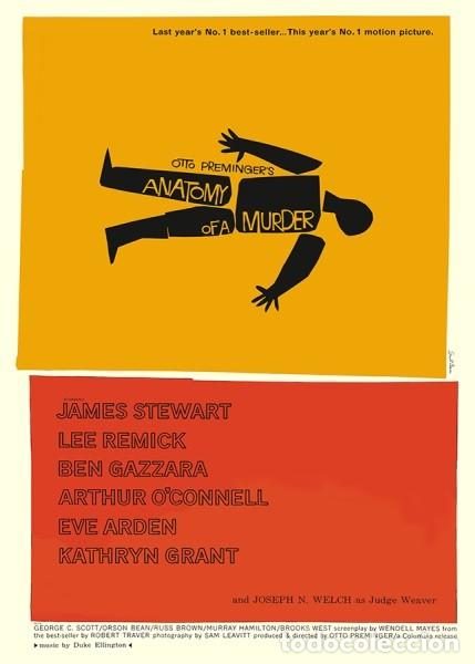Cine: ANATOM&Iacute;A DE UN ASESINATO P&oacute;ster 70x100 cm aprox. Otto Preminger James Stewart Lee Remick