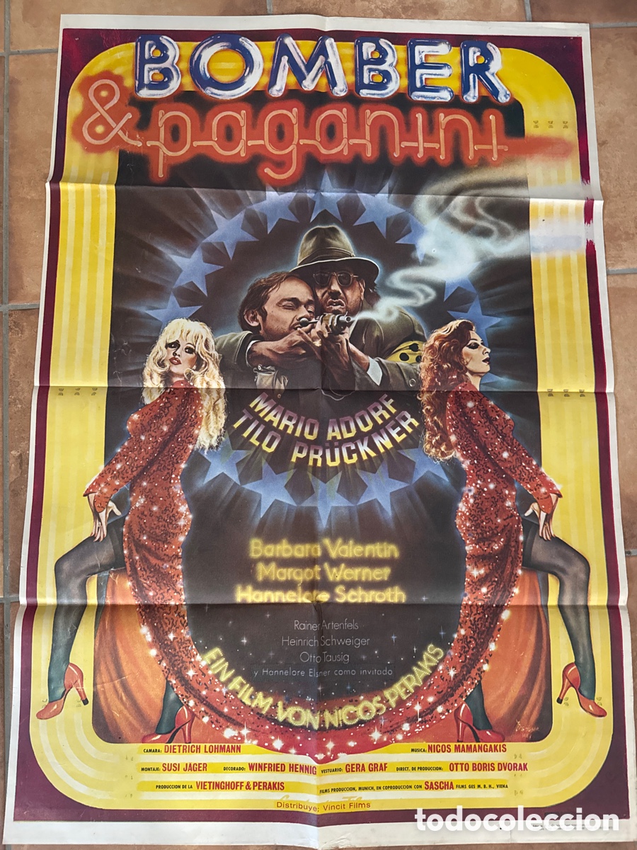 Cine: BOMBER Y PAGANINI 1976 CARTEL POSTER CINE NICOS PERAKIS MARIO ADORF TILO PRUCKNER COMEDIA