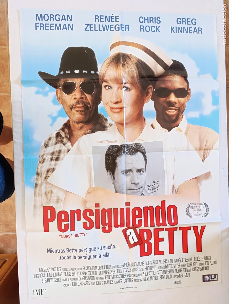Cine: POSTER ORIGINAL PERSIGUIENDO A BETTY - 97 X 68 CM - MORGAN FREEMAN, RENEE ZELLWEGER (388)