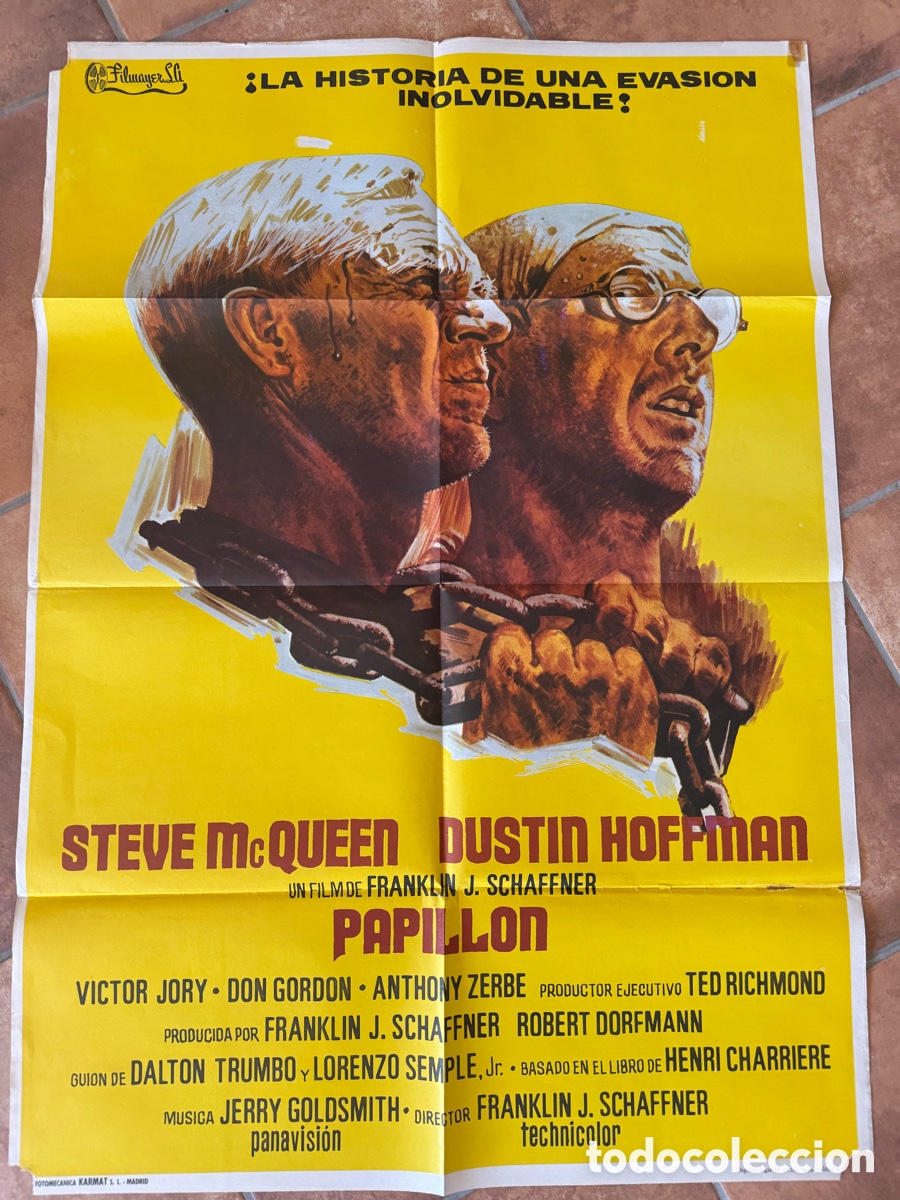 Cinema: PAPILLON 1973 CARTEL POSTER CINE STEVE MCQUEEN DUSTIN HOFFMAN FRANKLIN J SCHaffner