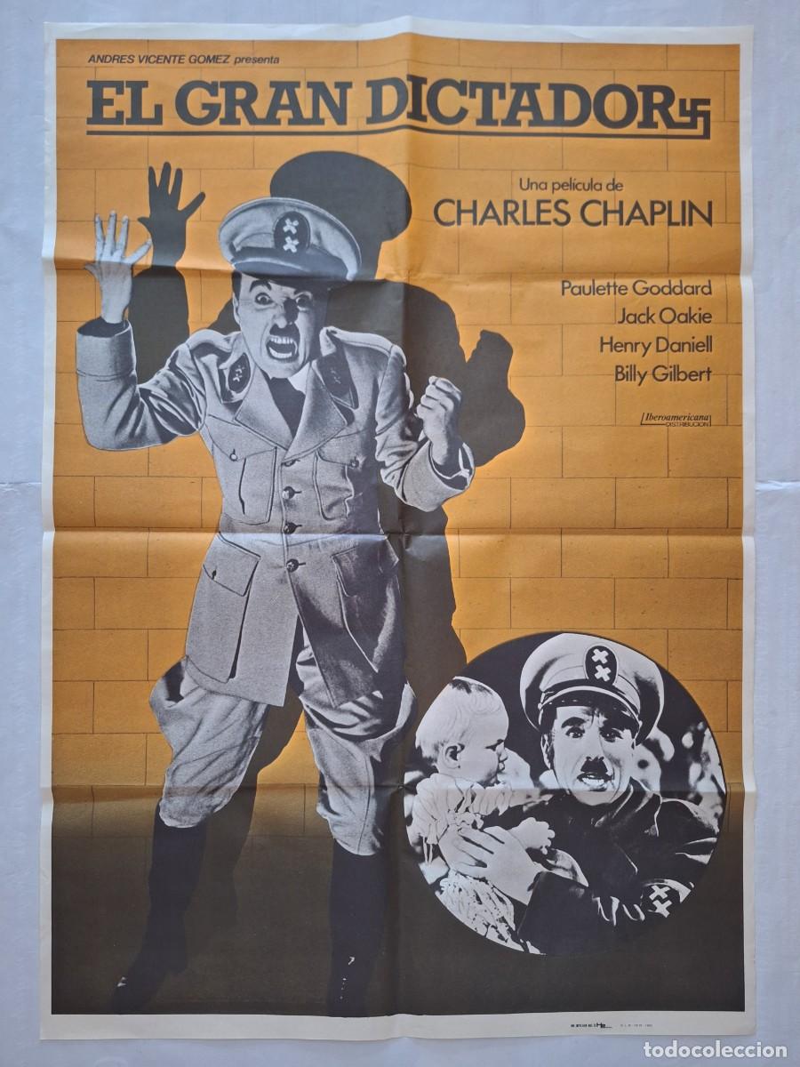 Cine: ANTIGUO CARTEL CINE EL GRAN DICTADOR CHARLES CHAPLIN PAULETTE GODDARD 1983 RV CC-1256
