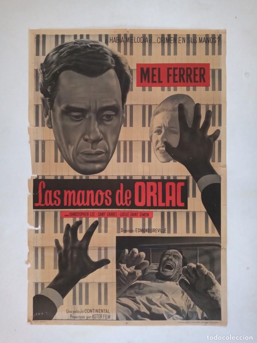 Cine: LAS MANOS DE ORLAC (1960) cartel argentino 75 x 110 litografico MEL FERRER CHRISTOPHER LEE