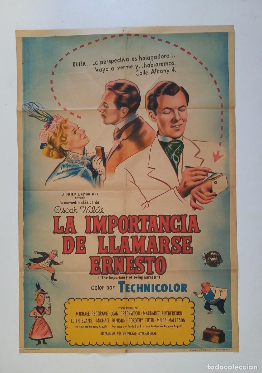Cine: LA IMPORTANCIA DE LLAMARSE ERNESTO (1952) cartel argentino 75 x 110 litografico MICHAEL REDGRAVE