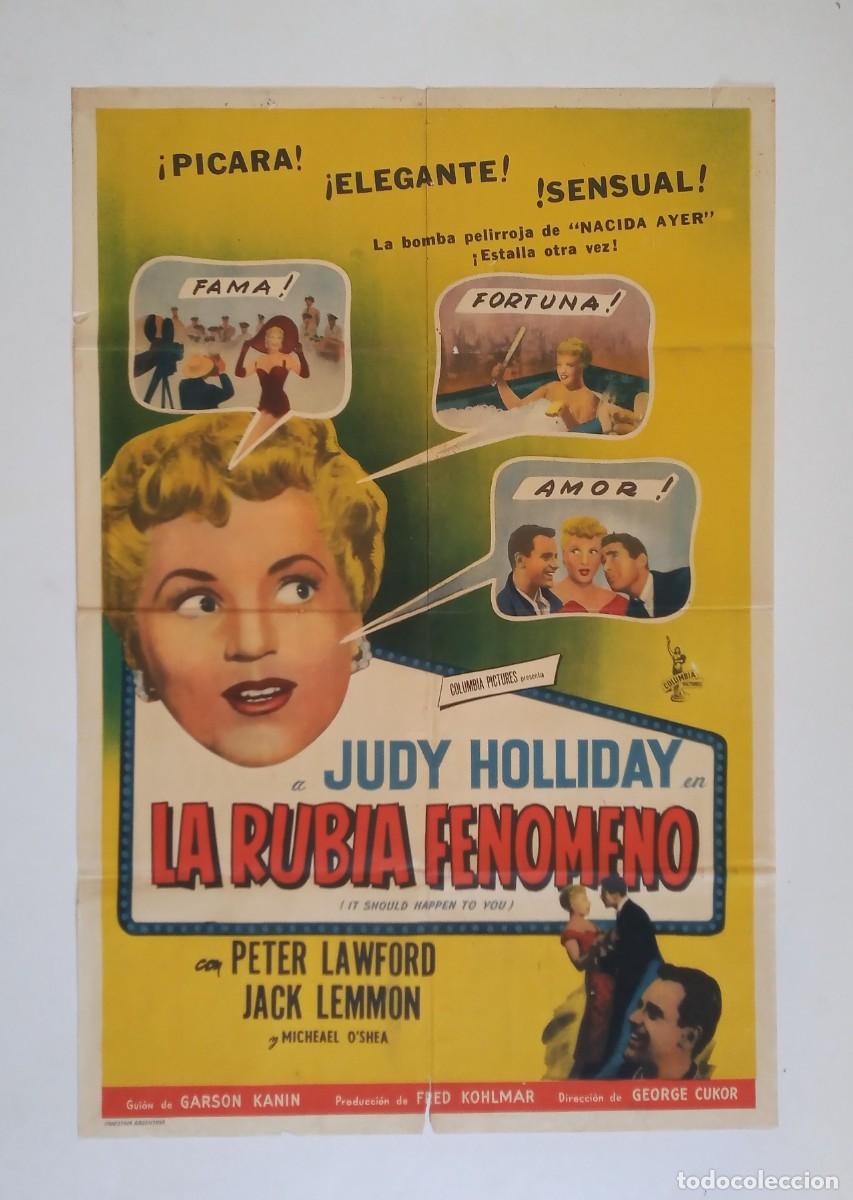 Cine: LA RUBIA FENOMENO (1954) cartel argentino 75 x 110 litografico JUDY HOLLIDAY JACK LEMMON