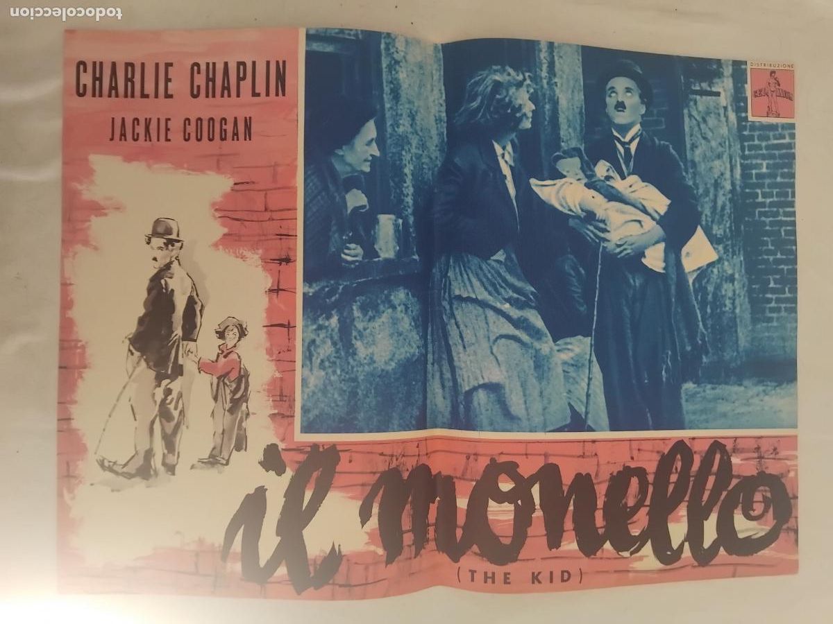 Cine: IL MONELLO (THE KID) CHARLIE CHAPLIN. JACKIE COOGAN. CARTEL DE CINE POSTER ORIGINAL EN ITALIANO.