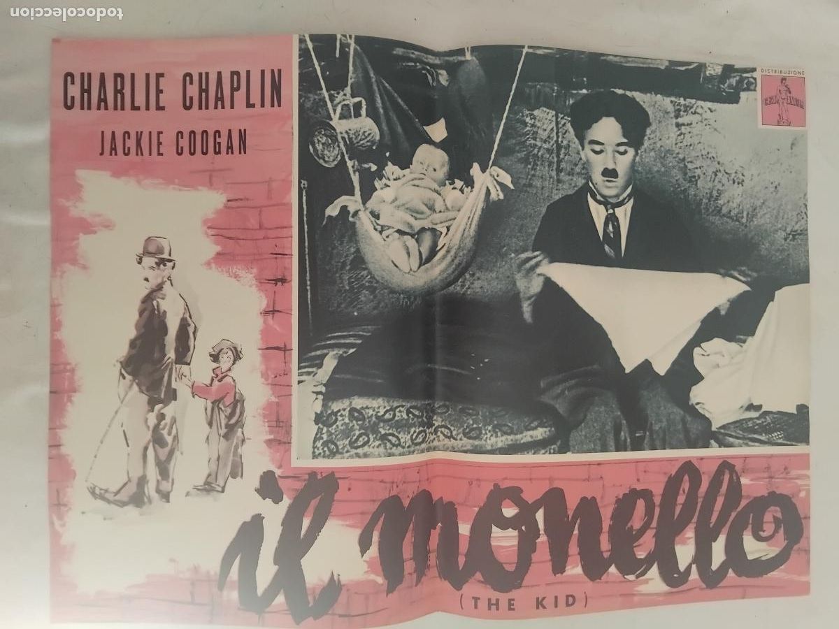 Cine: IL MONELLO (THE KID) CHARLIE CHAPLIN. JACKIE COOGAN. CARTEL DE CINE POSTER ORIGINAL EN ITALIANO.