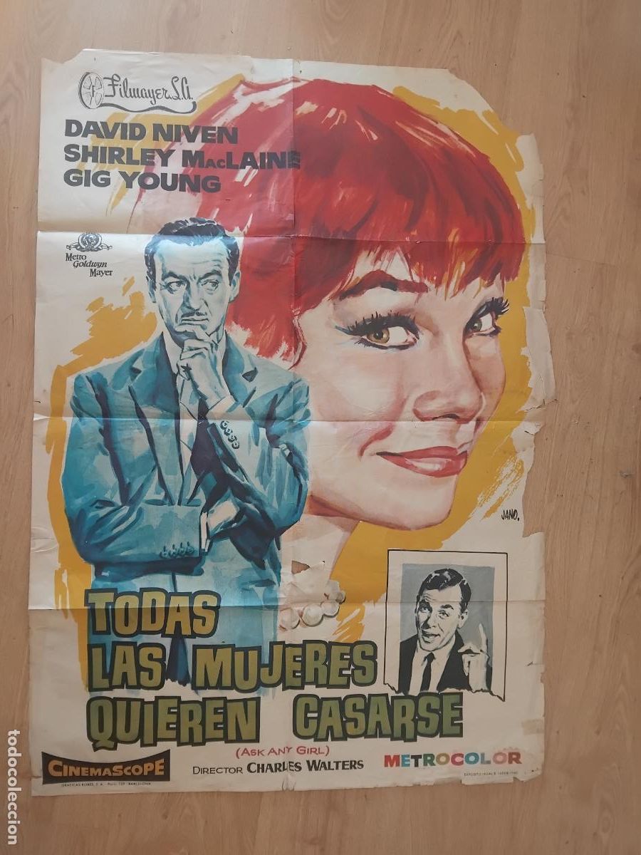 Cine: CARTEL DE CINE POSTER ORIGINAL TODAS LAS MUJERES QUIEREN CASARSE SHIRLEY MACLAINE DAVID NIVEN
