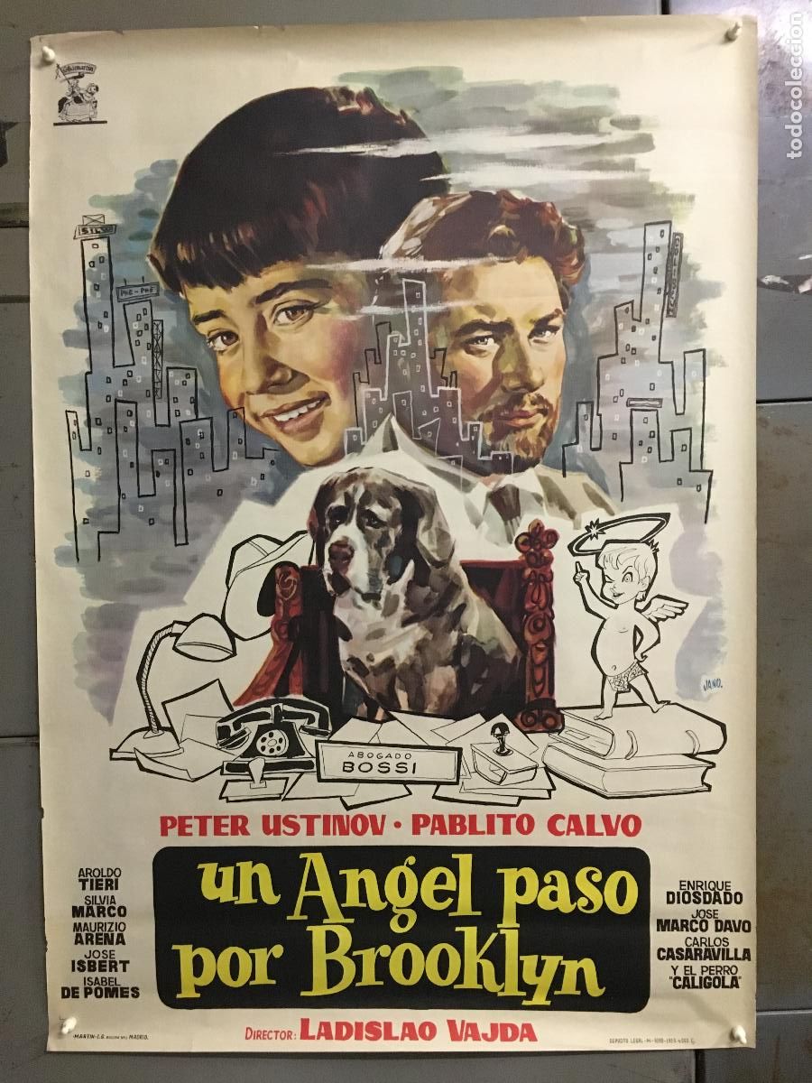 Cine: R0378 UN ANGEL PASO POR BROOKLYN PABLITO CALVO USTINOV LADISLAO VAJDA POSTER ORIGINAL 70X100 ESTRENO