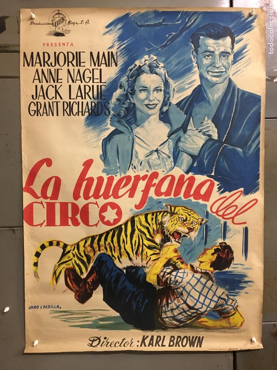 Cine: R0386 LA HUERFANA DEL CIRCO MARJORIE MAIN JACK LARUE CIRCO POSTER ORIGINAL ESTRENO 70X100 LITOGRAFIA