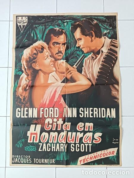 Cine: SMP 2495 CITA EN HONDURAS GLENN FORD ANN SHERIDAN TOURNEUR POSTER ORIGINAL 70X100 ESTRENO LITOGRAFIA