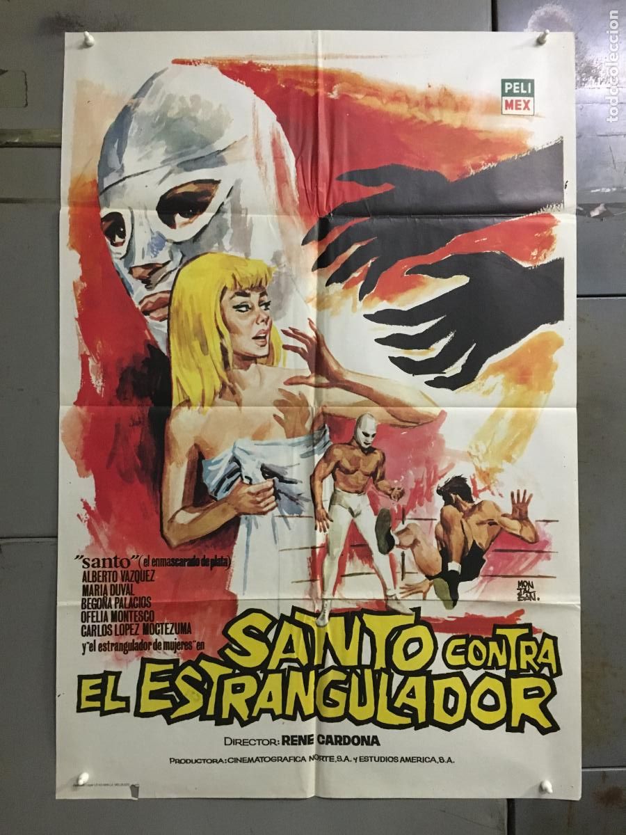 Kino: AFN86 SANTO CONTRA EL ESTRANGULADOR EL ENMASCARADO DE PLATA MONTALBAN POSTER ORIG 70X100 ESTRENO