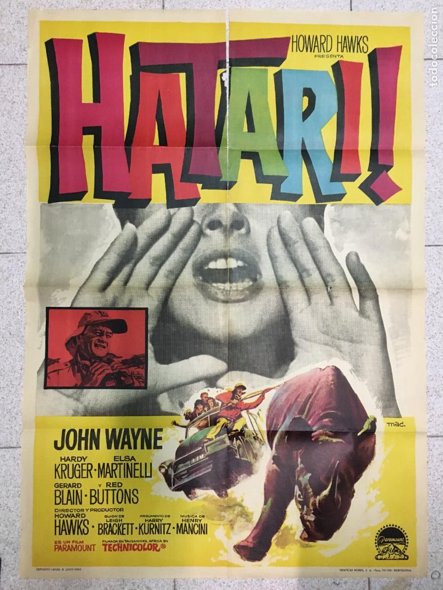 Cin&eacute;ma: AFN88 HATARI JOHN WAYNE HOWARD HAWKS POSTER ORIGINAL 70X100 ESTRENO