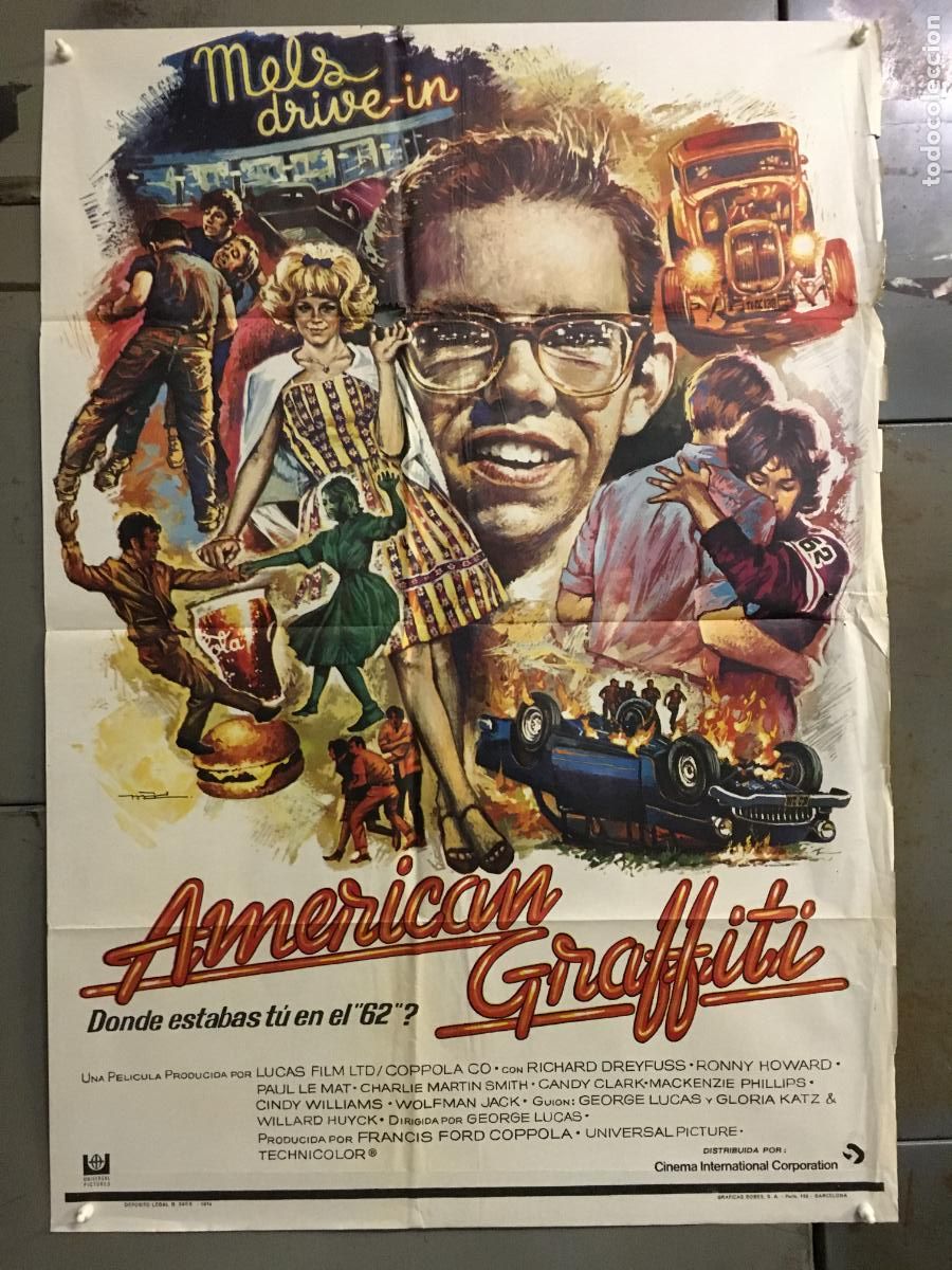 Cinema: AFN94 AMERICAN GRAFFITI GEORGE LUCAS RON HOWARD ROCK AND ROLL MAC POSTER ORIGINAL 70X100 ESTRENO