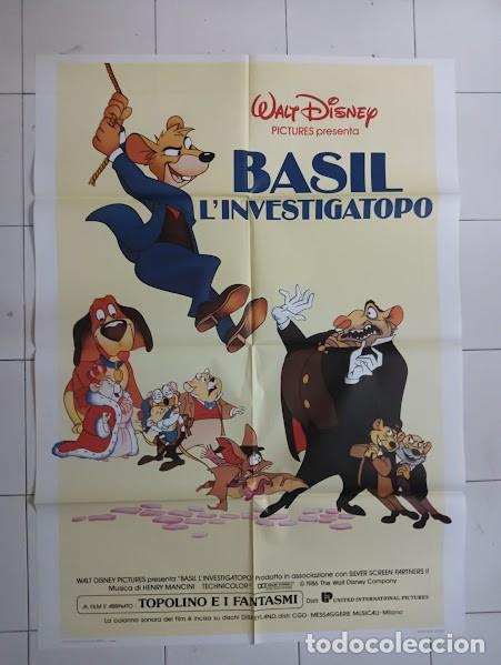Cine: PJE 0607 BASIL EL RATON SUPER DETECTIVE WALT DISNEY SHERLOCK HOLMES POSTER ORIGINAL ITALIANO 100X140