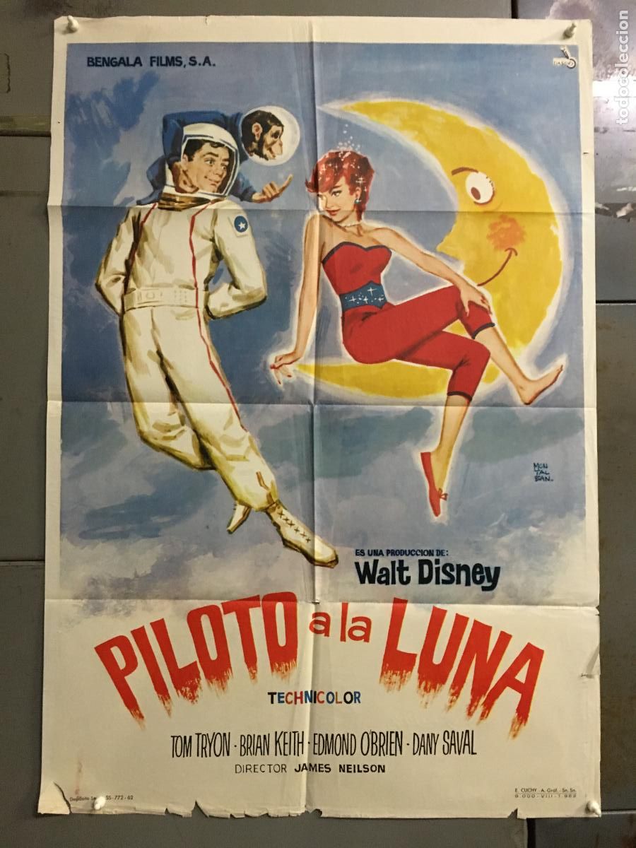 Cinema: AFN99 PILOTO A LA LUNA WALT DISNEY TOM TRYON DANY SAVAL POSTER ORIGINAL 70X100 ESTRENO