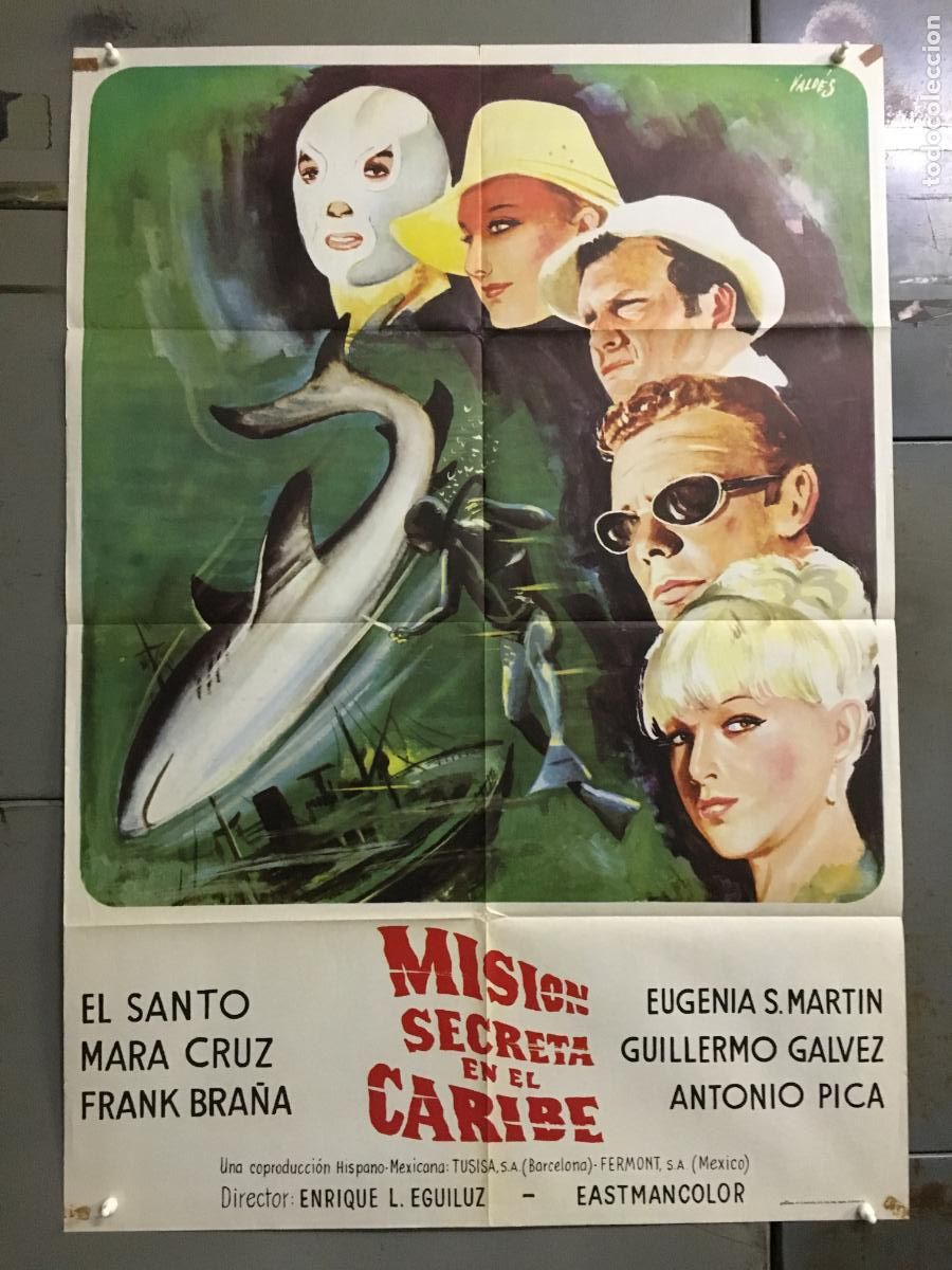 Cin&eacute;ma: AFO07 SANTO MISION SECRETA EN EL CARIBE ENMASCARADO PLATA SUBMARINISMO POSTER ORIG 70X100 ESTRENO