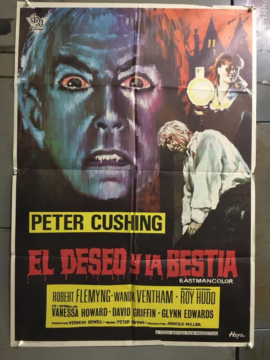 Kino: AFO16 EL DESEO Y LA BESTIA PETER CUSHING POSTER ORIGINAL 70X100 ESTRENO