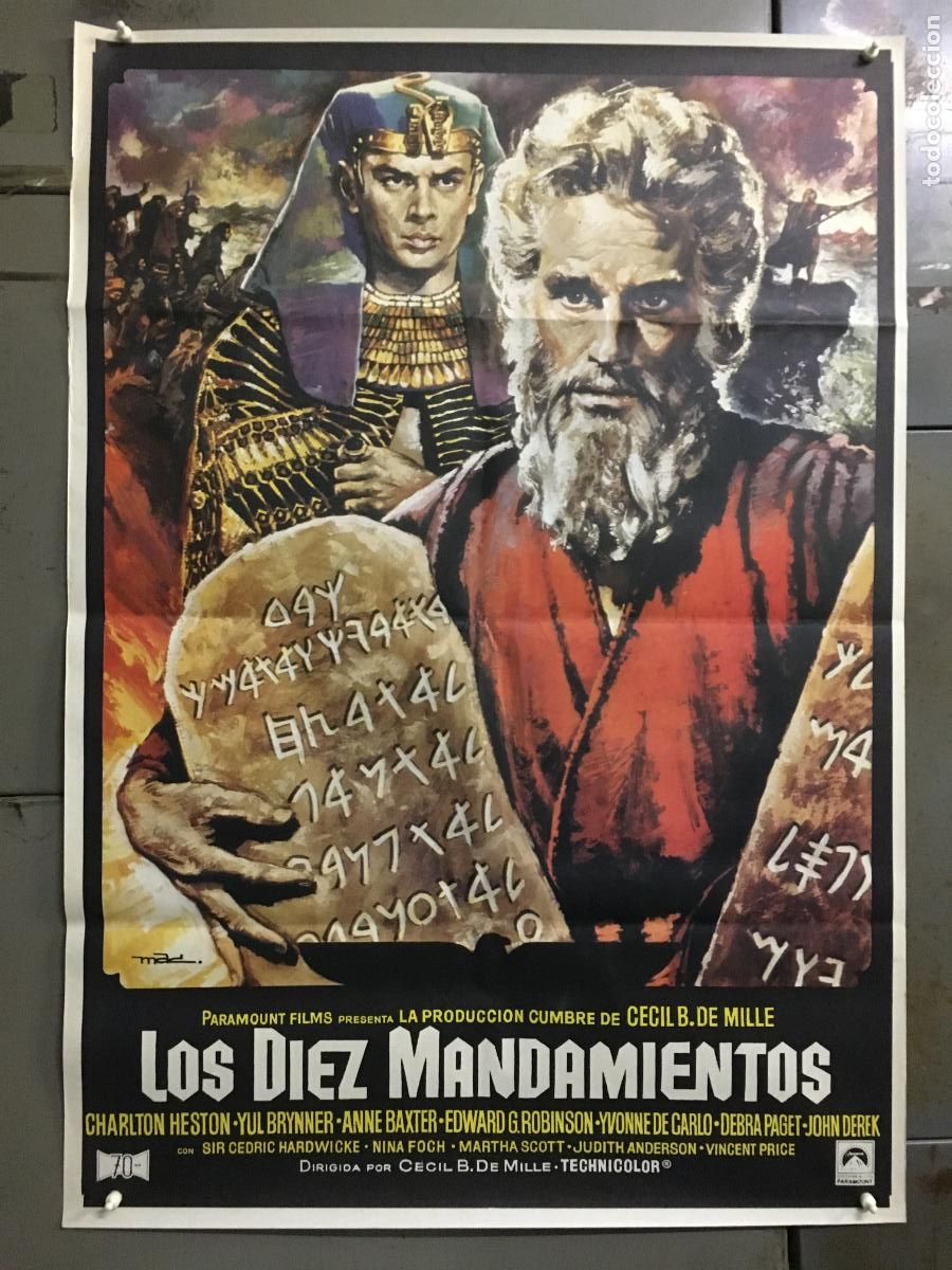 Cine: AFL80 LOS DIEZ MANDAMIENTOS CHARLTON HESTON DEMILLE YUL BRYNNER POSTER ORIGINAL 70X100 ESPA&Ntilde;OL h5