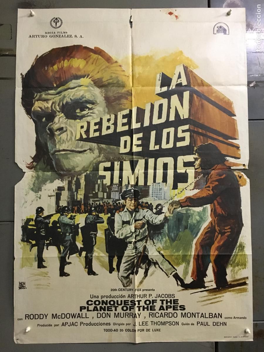 Cin&eacute;ma: AFO40 LA REBELION DE LOS SIMIOS Conquest planet of the apes MONTALBAN POSTER ORIG ESTRENO 70X100
