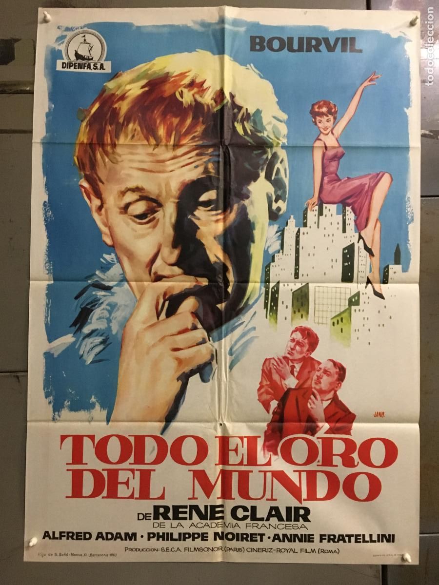 Cine: AFO42 TODO EL ORO DEL MUNDO RENE CLAIR BOURVIL POSTER ORIGINAL 70X100 ESTRENO
