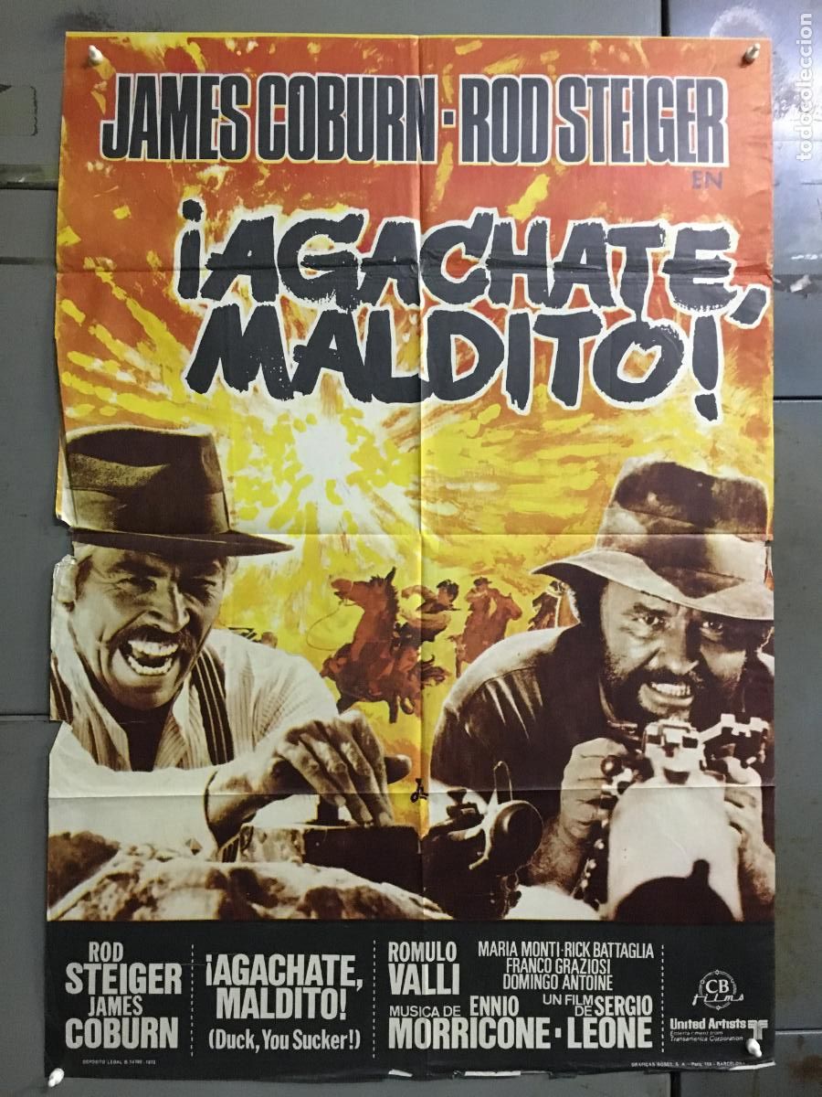 Cinema: AFO47 AGACHATE MALDITO SERGIO LEONE JAMES COBURN POSTER ORIGINAL 70X100 ESTRENO