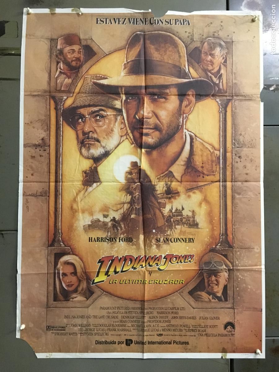 Cinema: AFO55 INDIANA JONES Y LA ULTIMA CRUZADA STEVEN SPIELBERG HARRISON FORD POSTER ORIG 70X100 ESTRENO