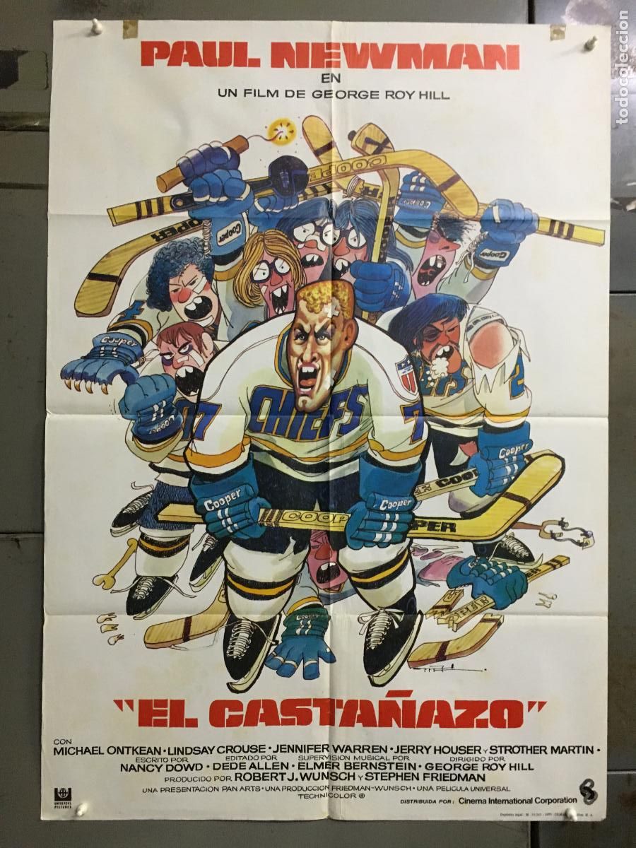 Kino: AFO57 EL CASTA&Ntilde;AZO PAUL NEWMAN HOCKEY HIELO MAC POSTER ORIGINAL 70X100 ESTRENO