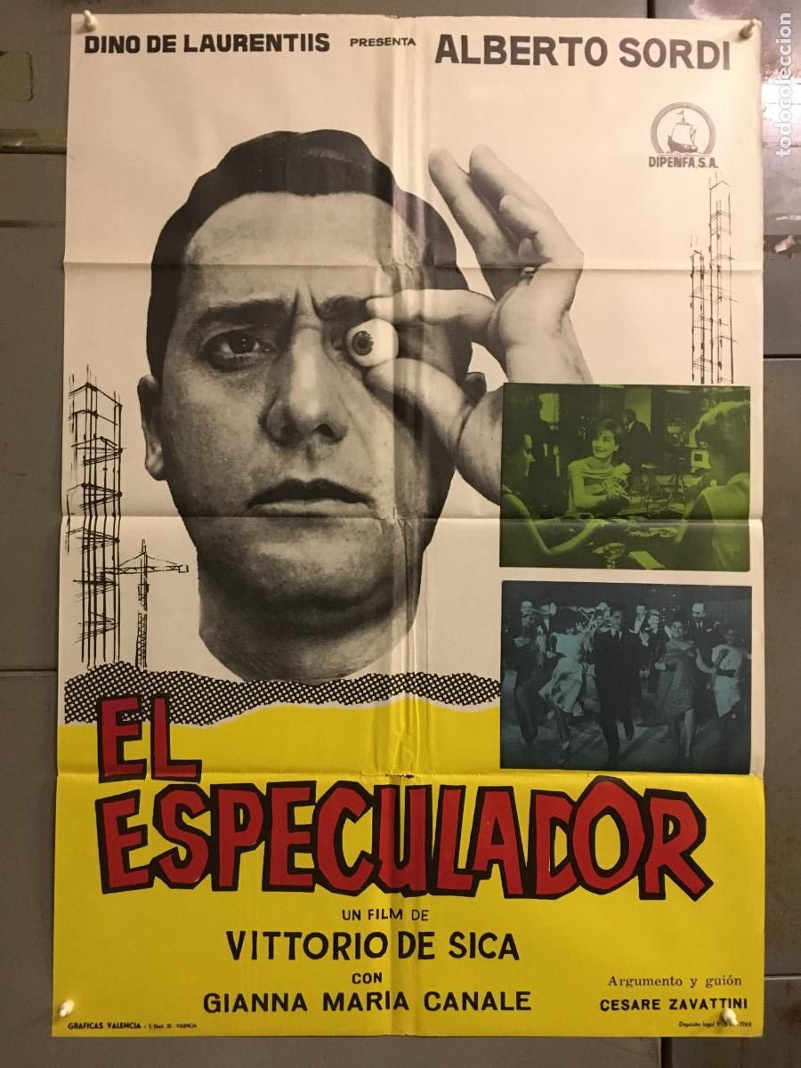 Cinema: AFO62 EL ESPECULADOR ALBERTO SORDI VITTORIO DE SICA POSTER ORIGINAL ESTRENO 70X100