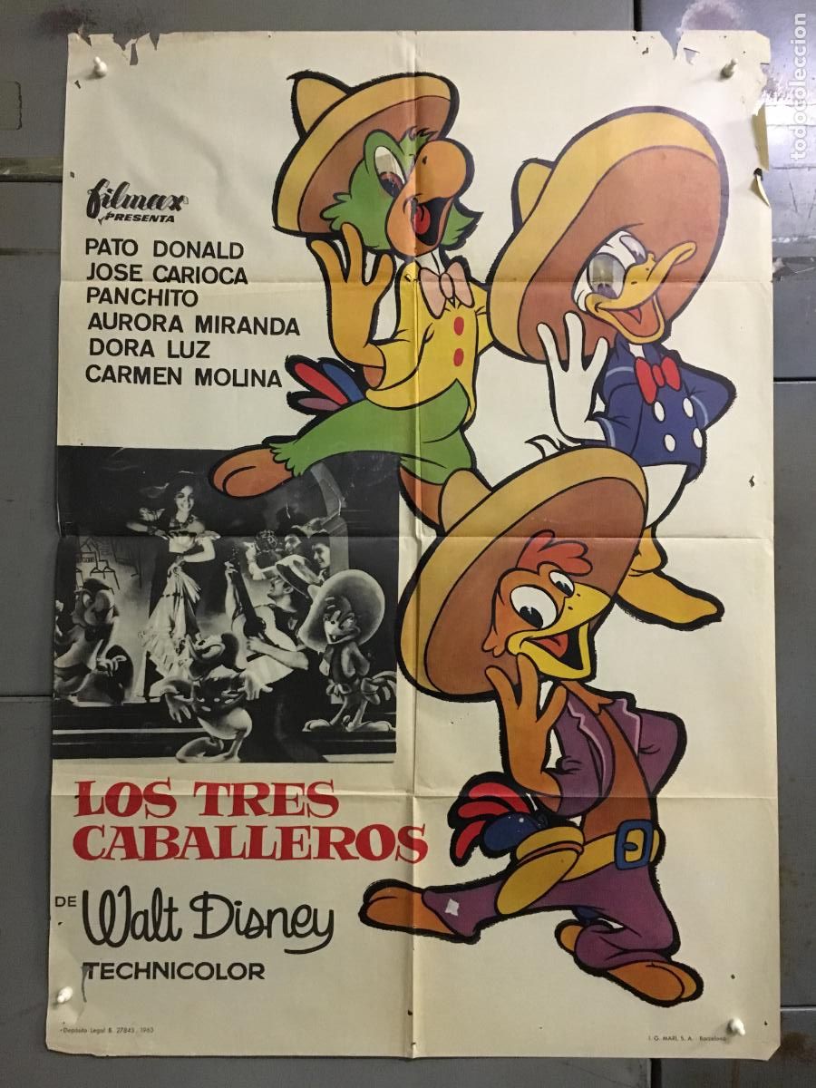 Cine: ODC C575 LOS TRES CABALLEROS WALT DISNEY POSTER ORIGINAL 70X100 ESPA&Ntilde;OL R-63
