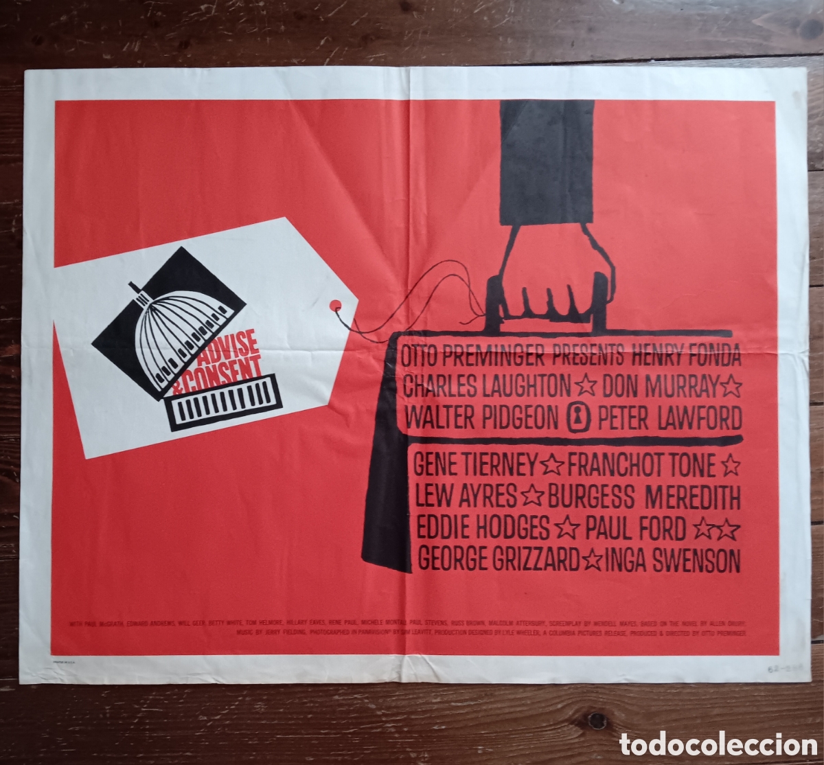 Cin&eacute;ma: ADVISE AND CONSENT (TEMPESTAD SOBRE WASHINGTON) ORIGINAL USA HALF-SHEET 1962 SAUL BASS