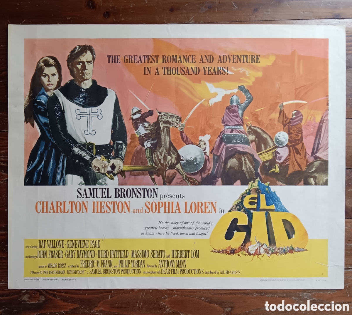 Cine: &rdquo;EL CID&rdquo; ORIGINAL USA HALF-SHEET 1961 CHARLTON HESTON, SOPHIA LOREN