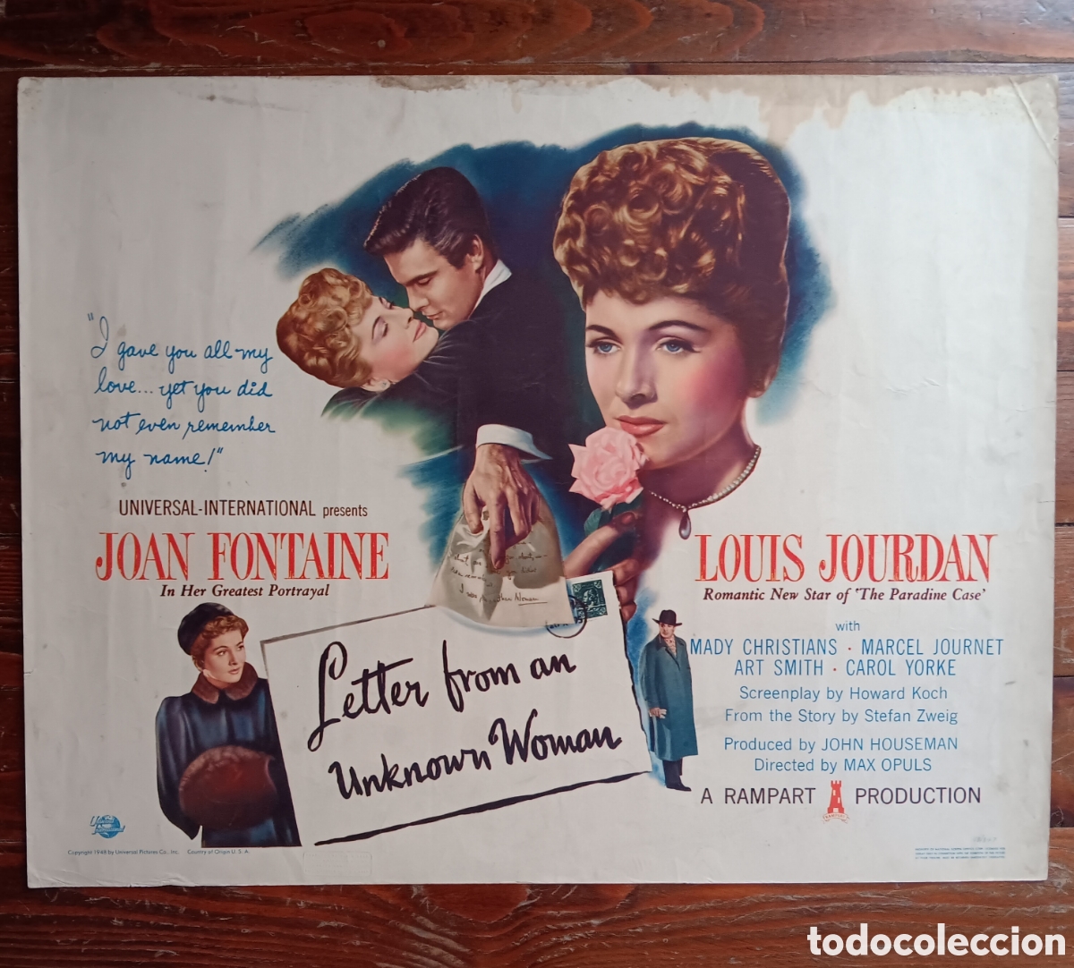 Cinema: LETTER FROM AN UNKNOWN WOMAN (CARTA DE UNA DESCONOCIDA) ORIGINAL USA HALF-SHEET 1948 MAX OPHULS