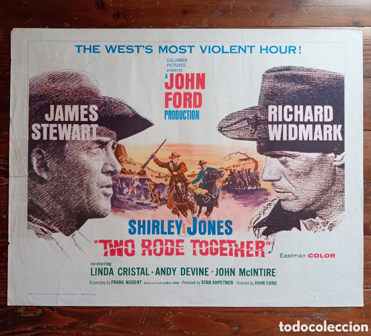 Cinema: TWO RODE TOGETHER (DOS CABALGAN JUNTOS) ORIGINAL USA HALF-SHEET 1961 JAMES STEWART, JOHN FORD