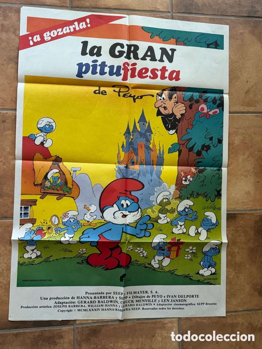 Cine: LA GRAN PITUFIESTA LOS PITUFOS PIERRE PEYO POSTER ORIGINAL 70X100 ESTRENO