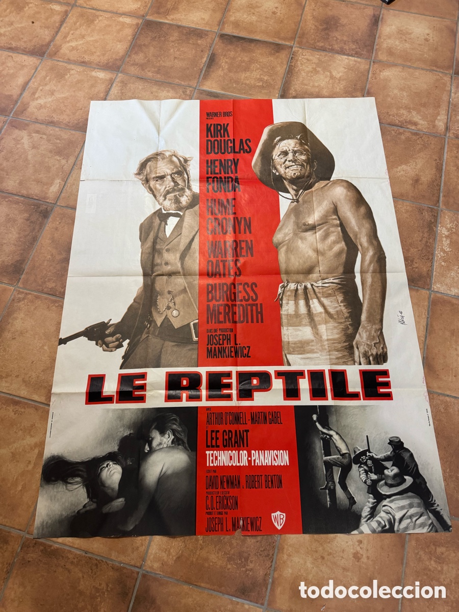 Cine: Cartel Original Franc&eacute;s Le Reptile 1970 Kirk Douglas Henry Fonda El dia de los tramposos 158x115 cm