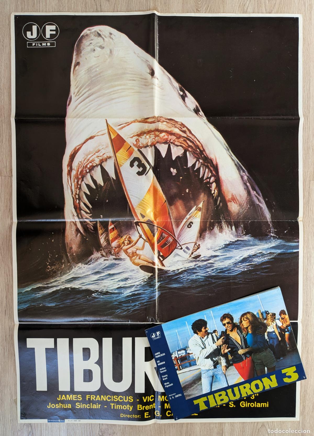 Cin&eacute;ma: RW CARTEL CINE + 12 FOTOCROMOS TIBURON 3 JAMES FRANCISCUS VIC MORROW CC251