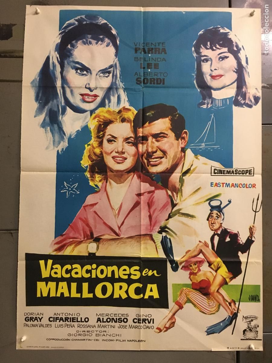 Cinema: ODC C635 VACACIONES EN MALLORCA ALBERTO SORDI VICENTE PARRA JANO POSTER ORIGINAL ESTRENO 70X100