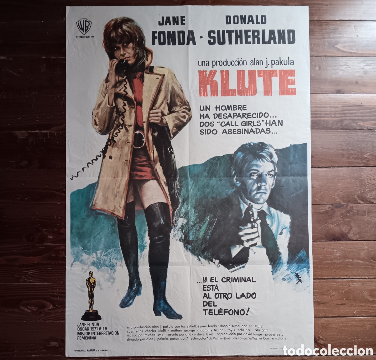 Cine: &rdquo;KLUTE&rdquo; CARTEL ORIGINAL ESTRENO 1972 JANE FONDA, DONALD SUTHERLAND