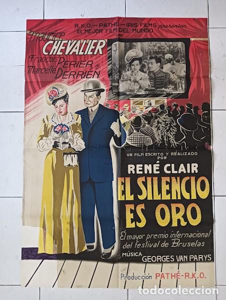 Cin&eacute;ma: SMP 2522 EL SILENCIO ES ORO RENE CLAIR MAURICE CHEVALIER POSTER ORIGINAL 70X100 ESTRENO LITOGRAFIA