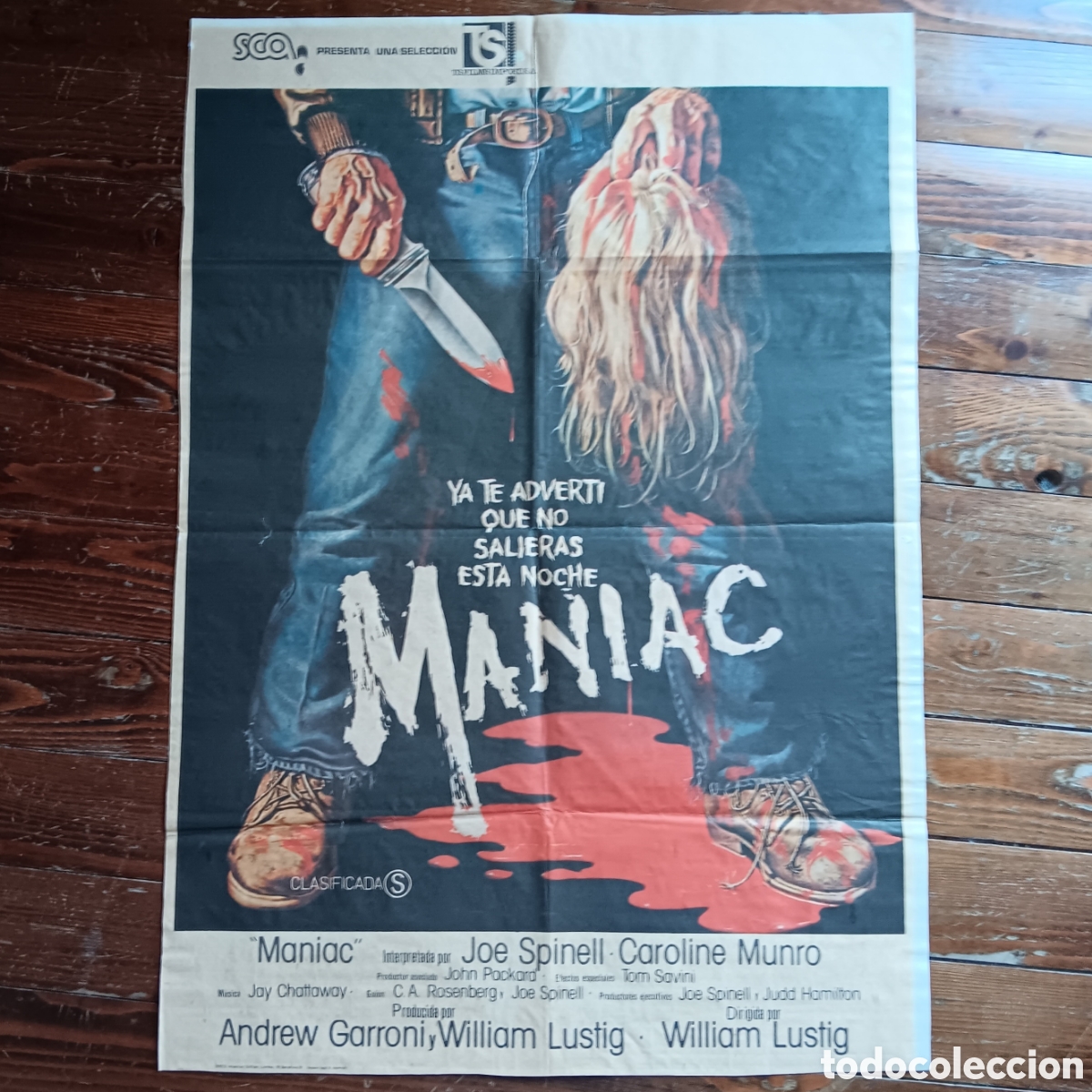 Cine: &rdquo;MANIAC&rdquo; CARTEL ORIGINAL ESTRENO 1981 WILLIAM LUSTIG, JOE SPINELL, CAROLINE MUNRO