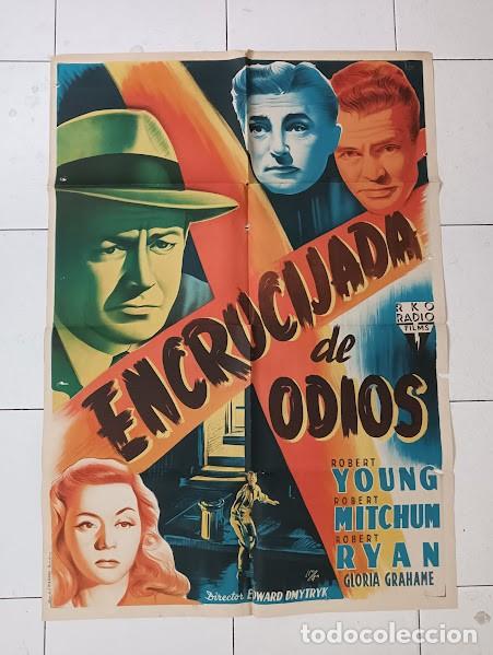 Cine: SMP 2579 ENCRUCIJADA DE ODIOS ROBERT MITCHUM EDWARD DMYTRYK POSTER ORIGINAL 70X100 ESTRENO LITO