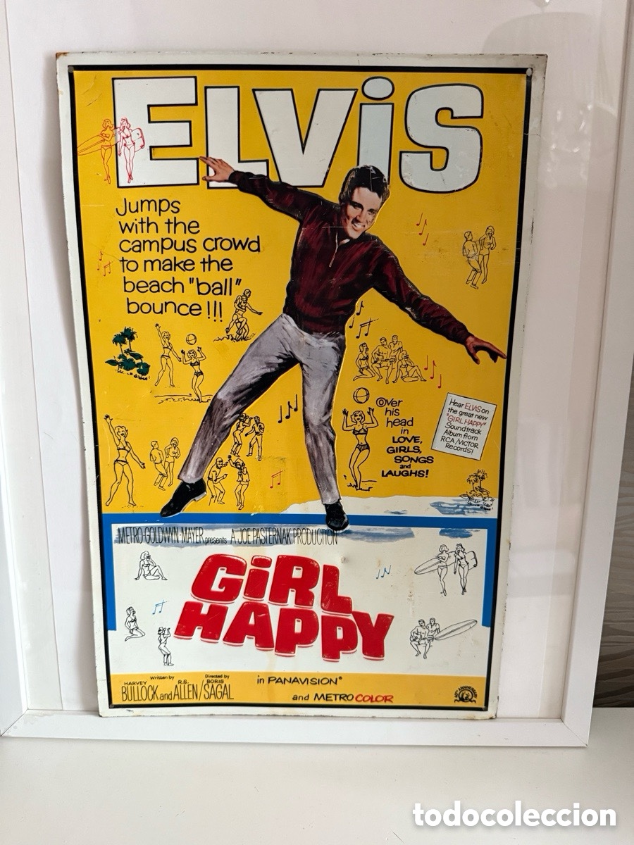 Cine: ELVIS. GIRL HAPPY. CARTEL CHAPA. ORIGINAL. a&ntilde;os 60. 44x29 cm