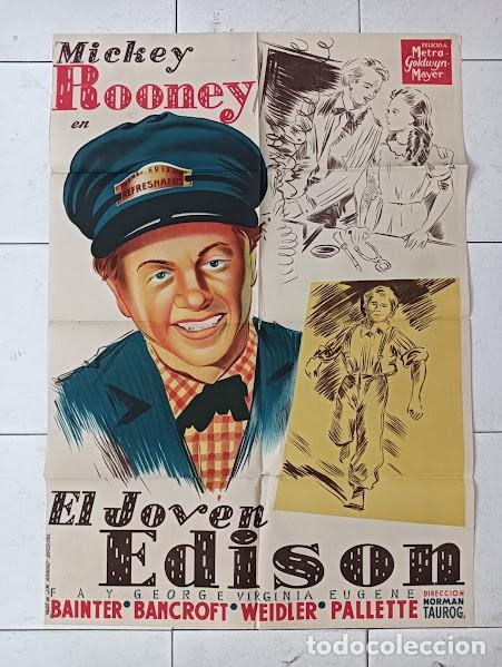 Cinema: SMP 2604 EL JOVEN EDISON MICKEY ROONEY POSTER ORIGINAL ESTRENO 70X100 LITOGRAFIA