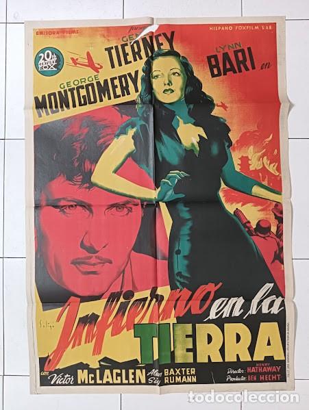 Cin&eacute;ma: SMP 2617 INFIERNO EN LA TIERRA GENE TIERNEY SOLIGO POSTER ORIGINAL 70X100 ESTRENO LITOGRAFIA