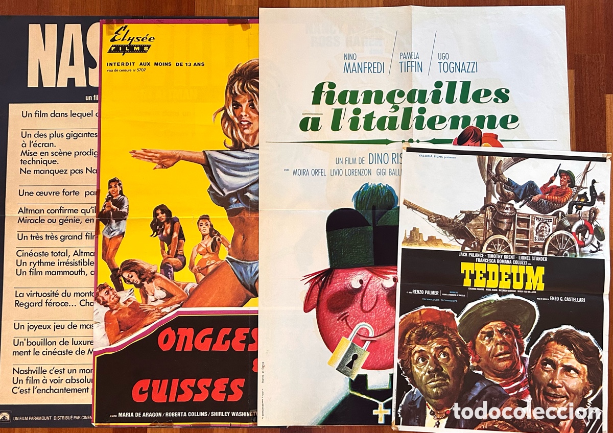 Cin&eacute;ma: Lote de 4 carteles originales de cine vintage &ndash; Francia/Italia, a&ntilde;os 60-70
