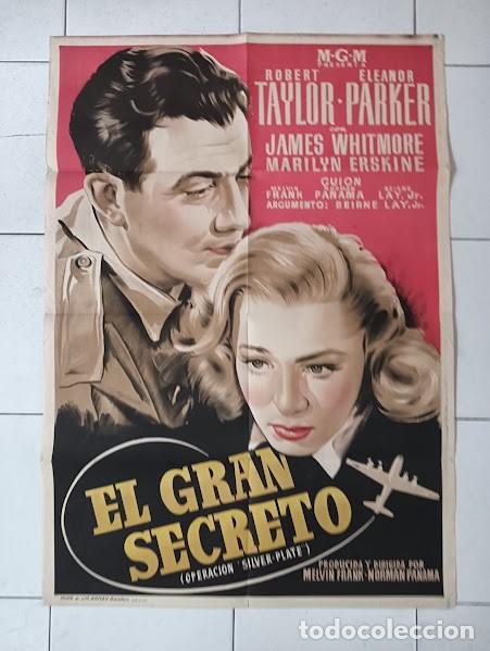 Cine: SMP 2665 EL GRAN SECRETO ROBERT TAYLOR ELEANOR PARKER POSTER ORIGINAL ESTRENO 70X100 LITOGRAFIA