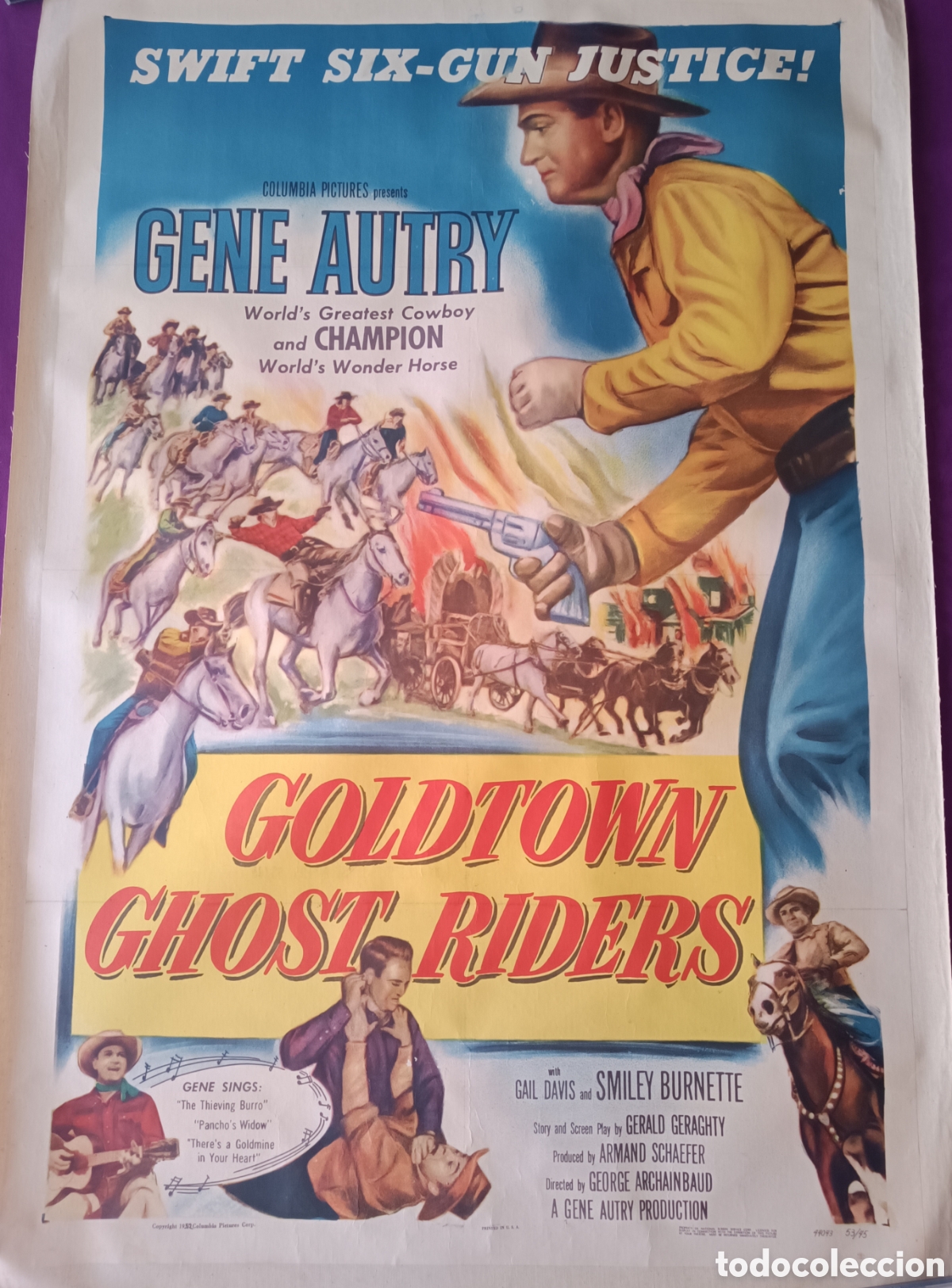 Cinema: GOLD TOWN GHOST RIDERS. ENTELADO USA 1952 ORIGINAL LINNEN BACKED POSTER